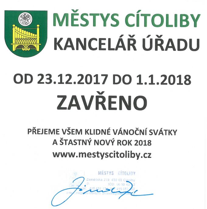 ZAVŘENO - VÁNOCE 2017